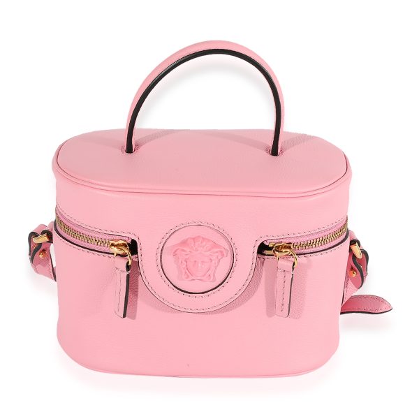 124069 fv Versace Pink Grained Leather Medusa Vanity Top Handle Bag