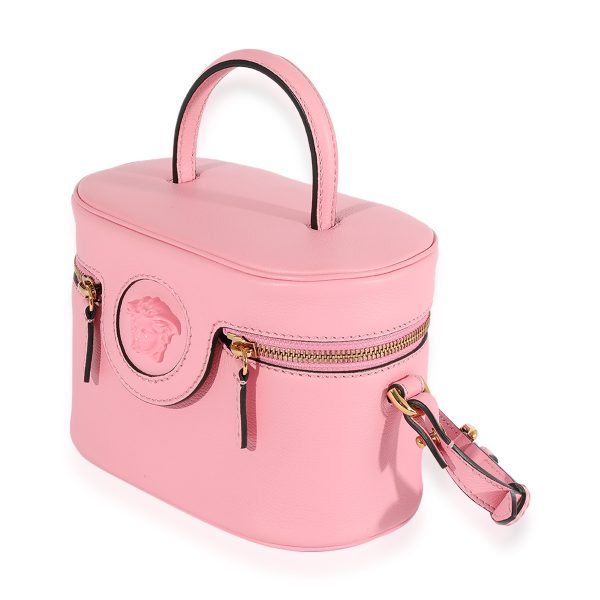 124069 sv Versace Pink Grained Leather Medusa Vanity Top Handle Bag