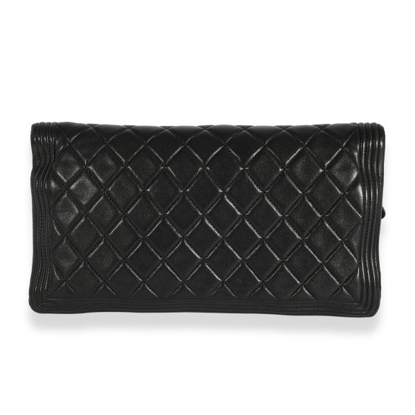 124137 bv 336f6f53 f761 4249 991c 7befdd863bec Chanel Black Quilted Lambskin Boy Fold Over Clutch