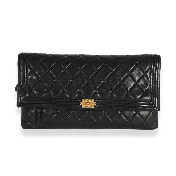 124137 fv 76a57ef4 bcb2 4c4c b591 677ddcc8e0c3 Chanel Black Quilted Lambskin Boy Fold Over Clutch