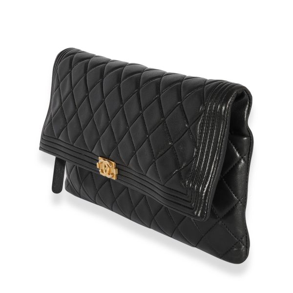 124137 sv 2cc85483 38d0 446a b602 9462f2c259a9 Chanel Black Quilted Lambskin Boy Fold Over Clutch