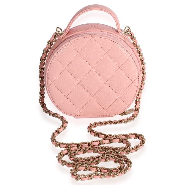 124140 pv Chanel Pink Quilted Caviar Handle With Care Vanity Crossbody