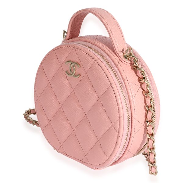 124140 sv Chanel Pink Quilted Caviar Handle With Care Vanity Crossbody