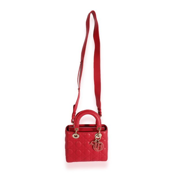 124165 bv Dior Red Quilted Cannage Lambskin Small Lady Dior Bag