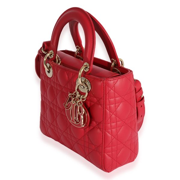 124165 sv Dior Red Quilted Cannage Lambskin Small Lady Dior Bag