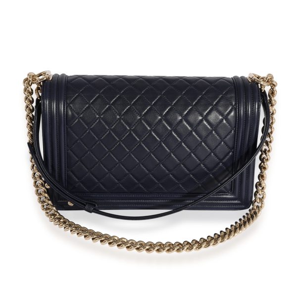 124167 bv Chanel Navy Quilted Lambskin Large Boy Bag