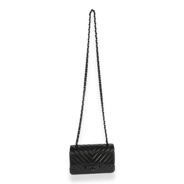 124204 bv Chanel So Black Chevron Quilted Lambskin Mini Rectangular Classic Flap