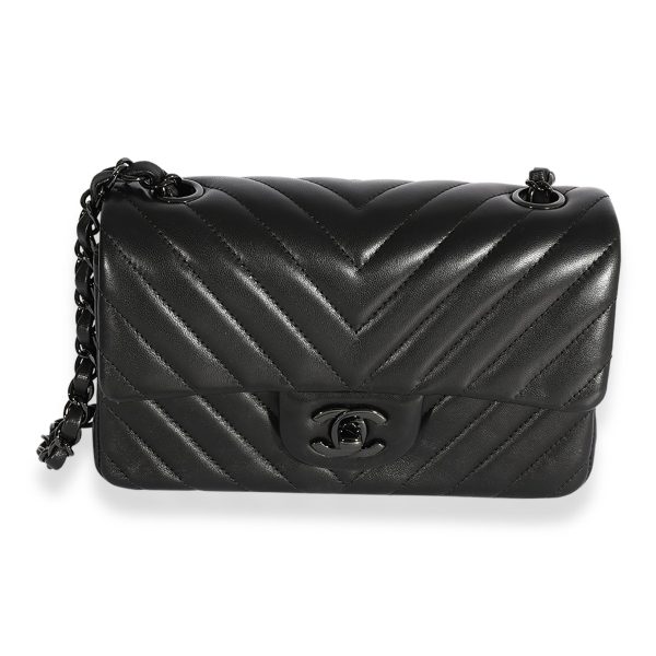 124204 fv Chanel So Black Chevron Quilted Lambskin Mini Rectangular Classic Flap