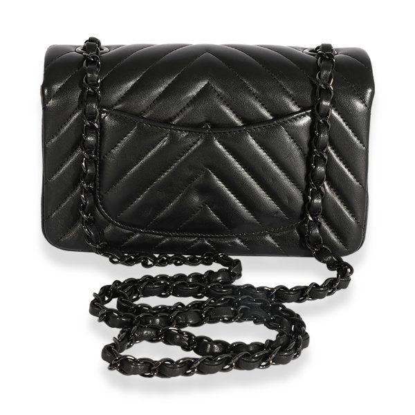 124204 pv Chanel So Black Chevron Quilted Lambskin Mini Rectangular Classic Flap