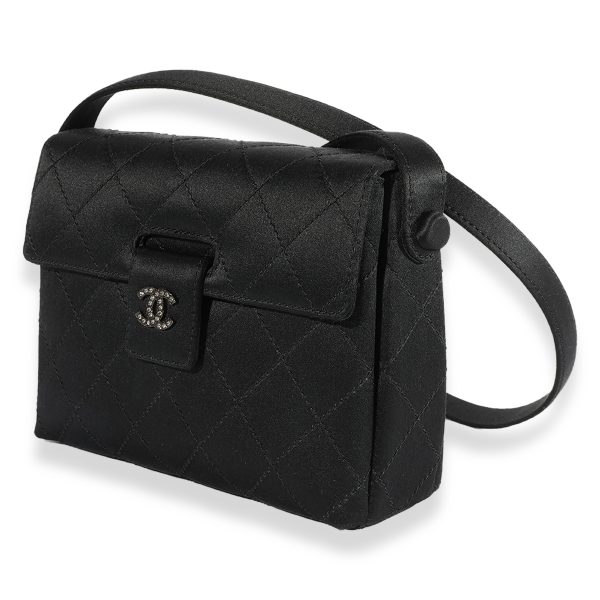 124210 box Chanel Vintage Black Quilted Satin Evening Bag