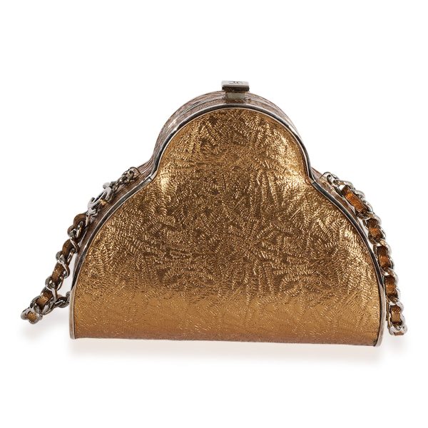 124211 fv Gold Leather Minaudière With Chain