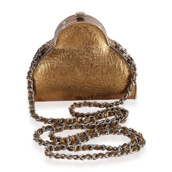 124211 pv Gold Leather Minaudière With Chain