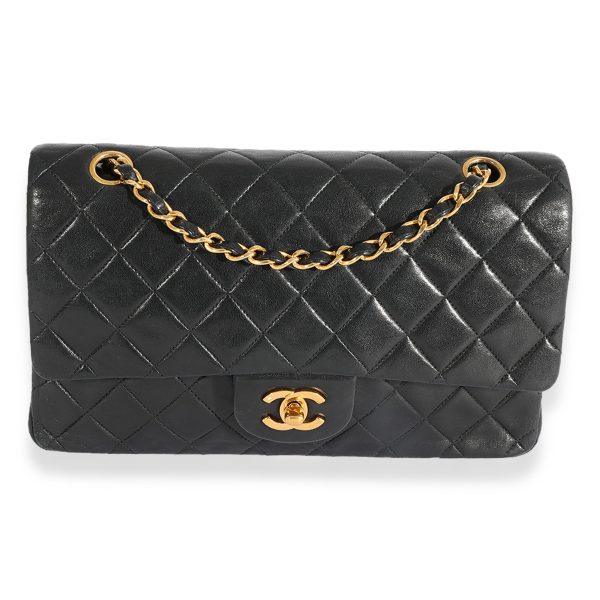 124260 fv Chanel Vintage Black Quilted Lambskin Medium Classic Double Flap Bag