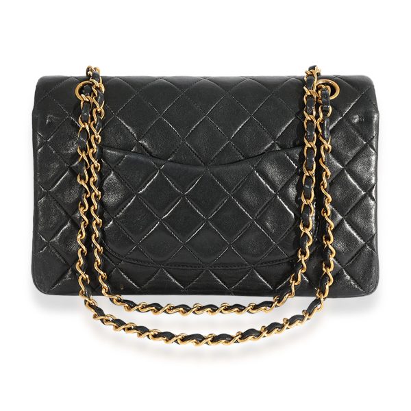 124260 pv Chanel Vintage Black Quilted Lambskin Medium Classic Double Flap Bag