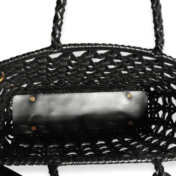 124350 bv Christian Dior Black Woven Leather Large Lady Dior Bag