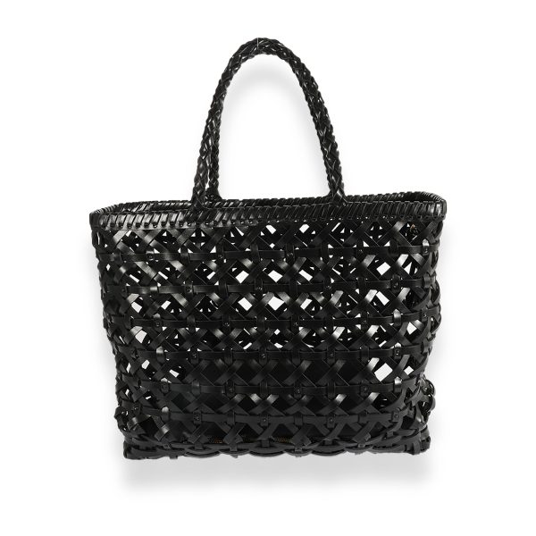 124350 pv Christian Dior Black Woven Leather Large Lady Dior Bag