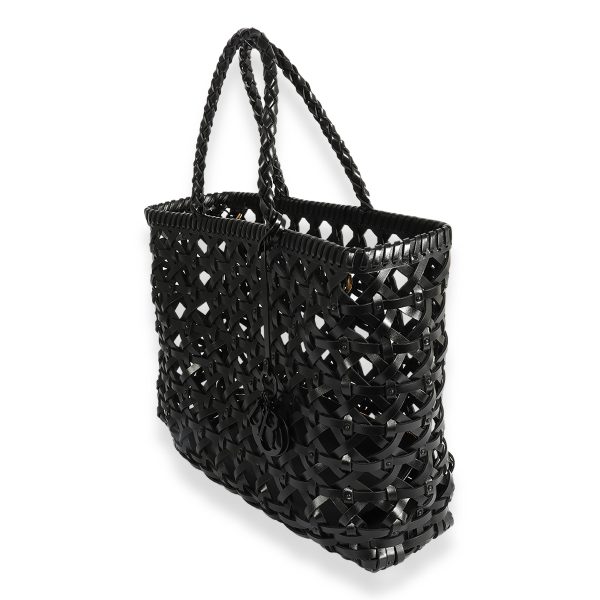 124350 sv Christian Dior Black Woven Leather Large Lady Dior Bag