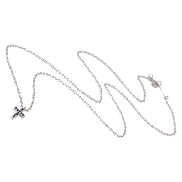 124412 pv Tiffany Co Blue Sapphire Mini Cross Pendant in 18K White Gold