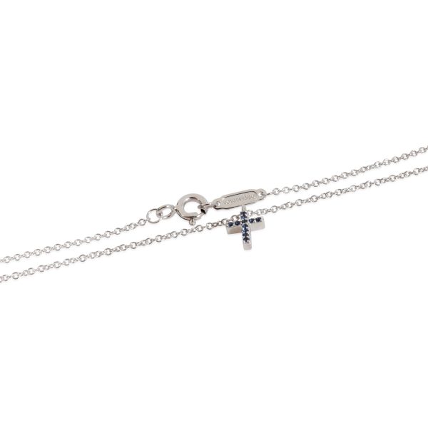 124412 sv Tiffany Co Blue Sapphire Mini Cross Pendant in 18K White Gold