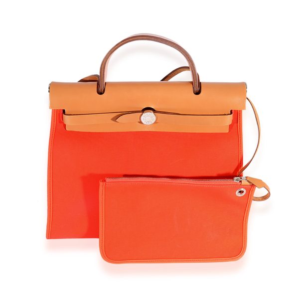 124480 ad2 6129abd3 3edb 4321 baa8 d26d763c4565 Hermès Orange Toile Natural Vache Hunter Herbag Zip 31 PHW