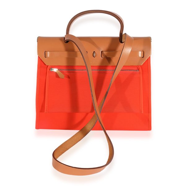 124480 pv 24b25f8a 0c1f 419e b214 69631f853a6c Hermès Orange Toile Natural Vache Hunter Herbag Zip 31 PHW