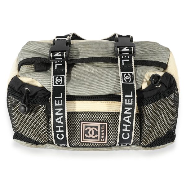 124486 fv Chanel Sport Cream Gray Nylon and Mesh Waist Bag