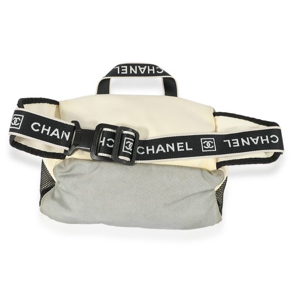 124486 pv Chanel Sport Cream Gray Nylon and Mesh Waist Bag