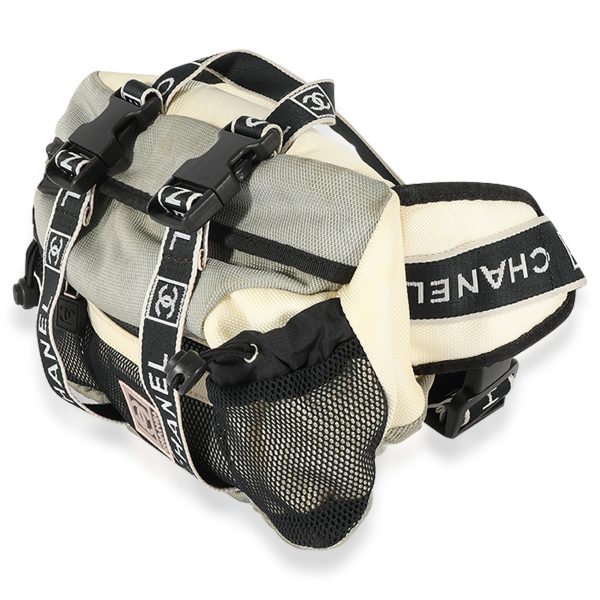 124486 sv Chanel Sport Cream Gray Nylon and Mesh Waist Bag