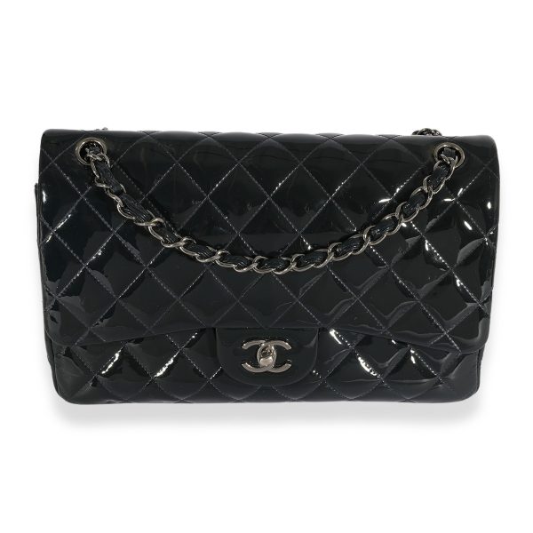 124489 fv dc1047ba 448f 4882 a011 7d302334de69 Chanel Navy Quilted Patent Leather Jumbo Classic Double Flap Bag