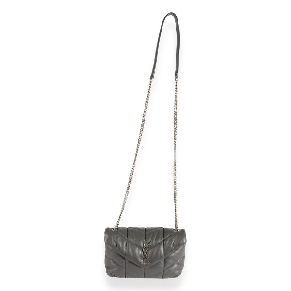 124513 av 86729281 6641 4c47 9649 5f758c95f8e8 Saint Laurent Gray Quilted Lambskin Loulou Puffer Toy Bag