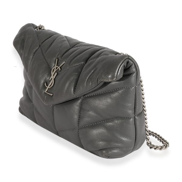 124513 sv 5a81a3f5 1036 4f12 9d0d ee73aea39c9f Saint Laurent Gray Quilted Lambskin Loulou Puffer Toy Bag