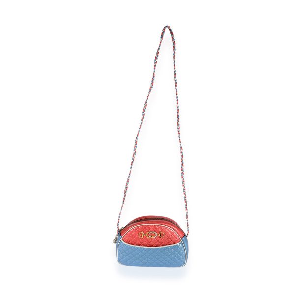 124692 av Gucci Metallic Blue Multicolor Nappa Trapuntata Shoulder Bag