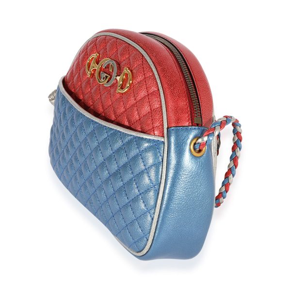 124692 sv Gucci Metallic Blue Multicolor Nappa Trapuntata Shoulder Bag