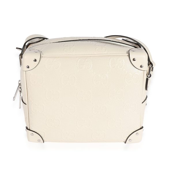 124693 fv Gucci White GG Embossed Perforated Calfskin Square Shoulder Bag