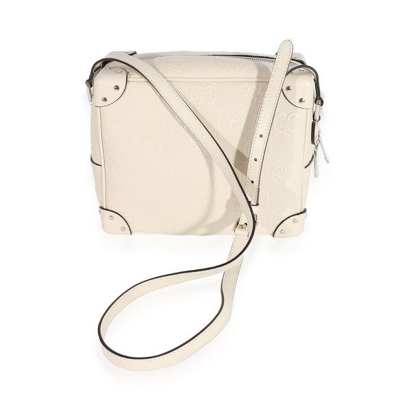 124693 pv Gucci White GG Embossed Perforated Calfskin Square Shoulder Bag