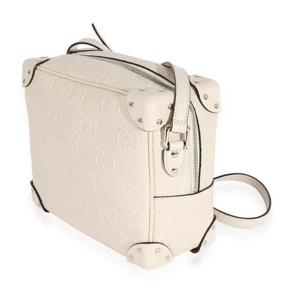 124693 sv Gucci White GG Embossed Perforated Calfskin Square Shoulder Bag