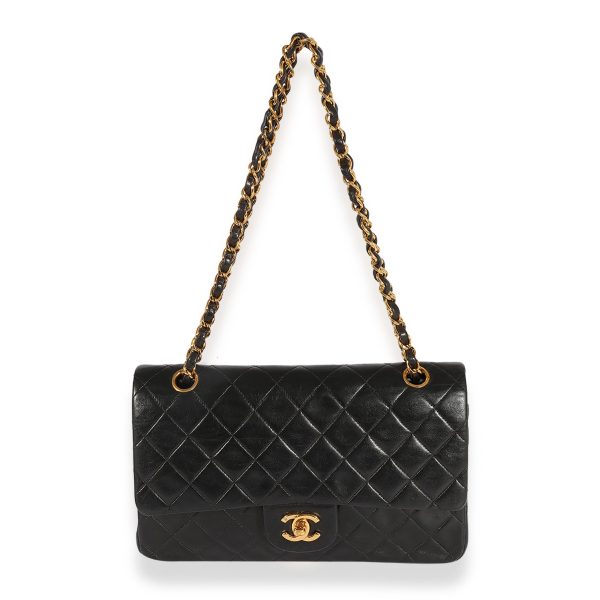 124704 ad1 Chanel Vintage Black Quilted Lambskin Classic Medium Double Flap