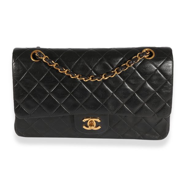 124704 fv Chanel Vintage Black Quilted Lambskin Classic Medium Double Flap