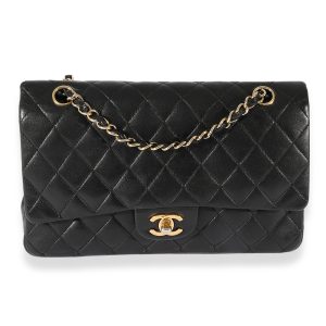 124845 fv Chanel Black Chevron Quilted Patent Leather Jumbo Classic Single Flap Bag