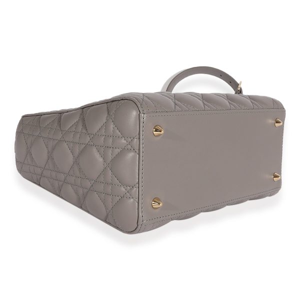 124848 clasp 36a6e500 8606 49b3 bab4 27a655ae9d5f Dior Grey Quilted Cannage Lambskin Medium Lady Bag