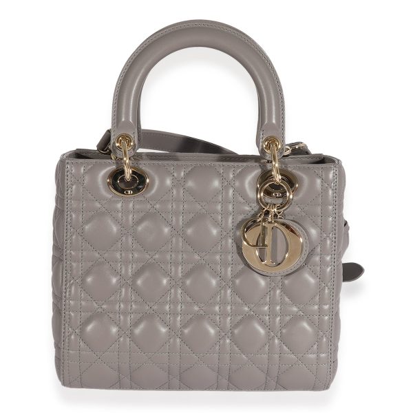 124848 fv 233fb2d0 eabd 4ca5 ad42 1d467ea4c92f Dior Grey Quilted Cannage Lambskin Medium Lady Bag