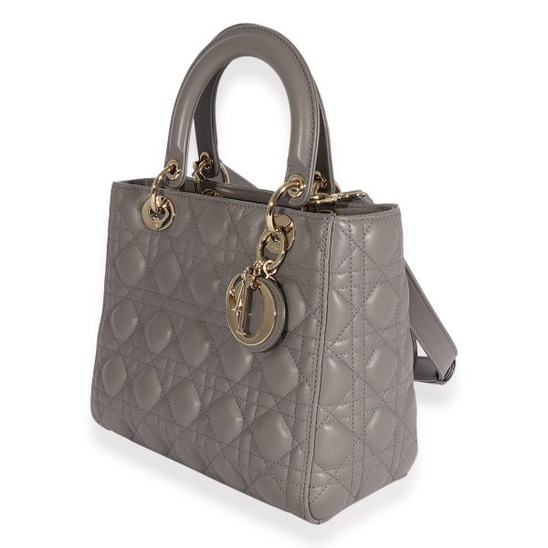 124848 sv f9b40935 e7d4 4469 8bfa fed40dfd2a7d Dior Grey Quilted Cannage Lambskin Medium Lady Bag