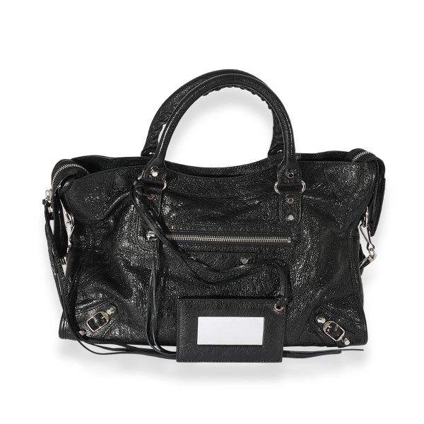 124868 fv Balenciaga Black Crinkled Calfskin City Bag