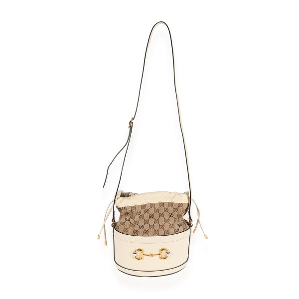 124869 av 7733619b 1de3 4ebc 9e11 043702d25d68 Gucci White Leather GG Canvas 1955 Horsebit Bag