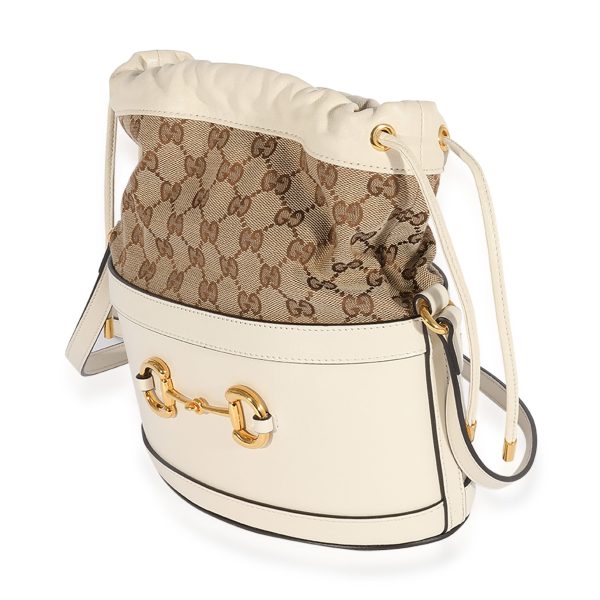 124869 sv 3eb204fe 09fd 472c bd9d d4977d11595b Gucci White Leather GG Canvas 1955 Horsebit Bag