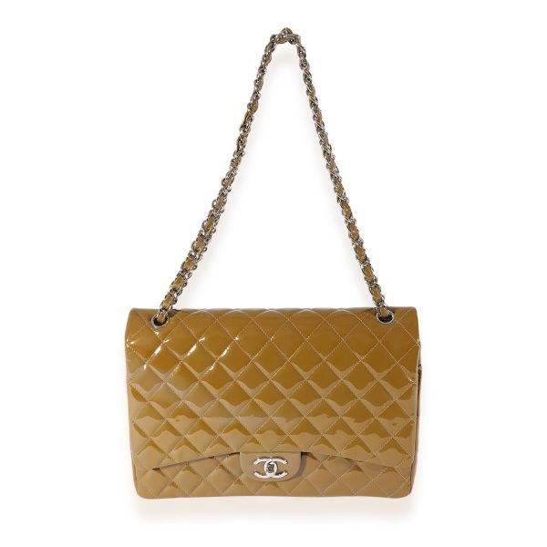 124893 bv Chanel Tan Quilted Patent Leather Maxi Double Flap