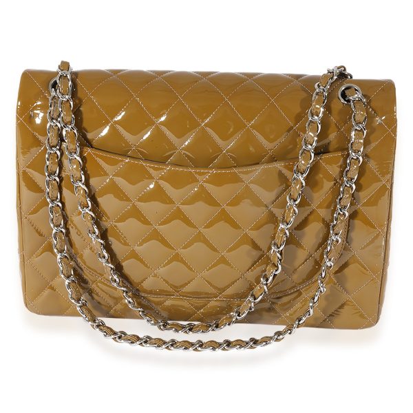 124893 pv Chanel Tan Quilted Patent Leather Maxi Double Flap