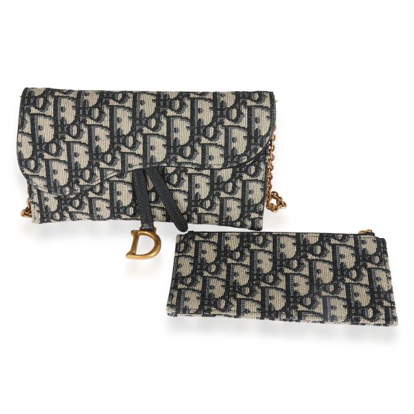 124946 ad1 Dior Blue Oblique Jacquard Saddle Wallet on Chain