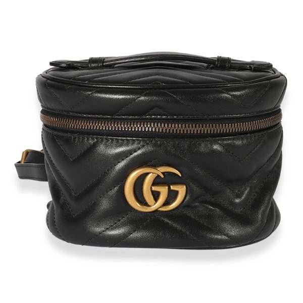 124994 fv Gucci Black Matelassé Calfskin GG Marmont Round Backpack