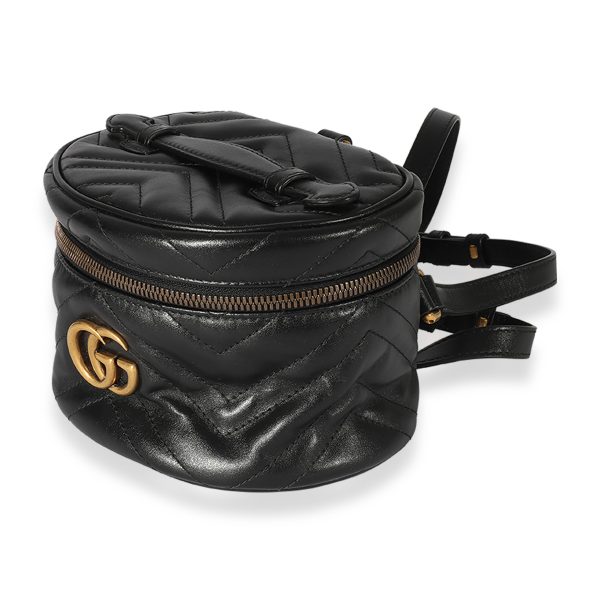 124994 sv Gucci Black Matelassé Calfskin GG Marmont Round Backpack